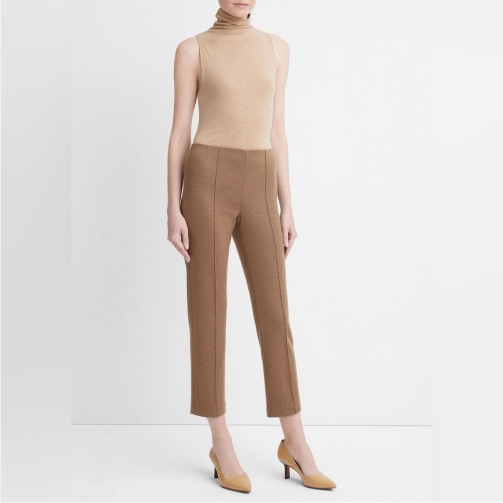 Vince Cozy Wool-Blend Mid-Rise Stitch-Front Pant in chocolate size 10 New - Picture 3 of 6
